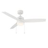 Wac Atlantis Indoor and Outdoor 3-Blade Pull Chain Ceiling Fan 52in Matte White with 3000K LED Light Kit F-072L
